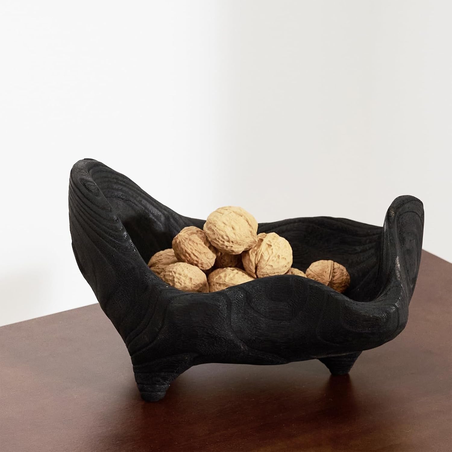 Oak Wood Black Decorative Bowl-9.25X5.51 Inch Small Bowl for Entryway Key, Fruit, Candy with Feet, Boho Farmhouse Home Decor for Dining Room, Coffee Table Centerpiece