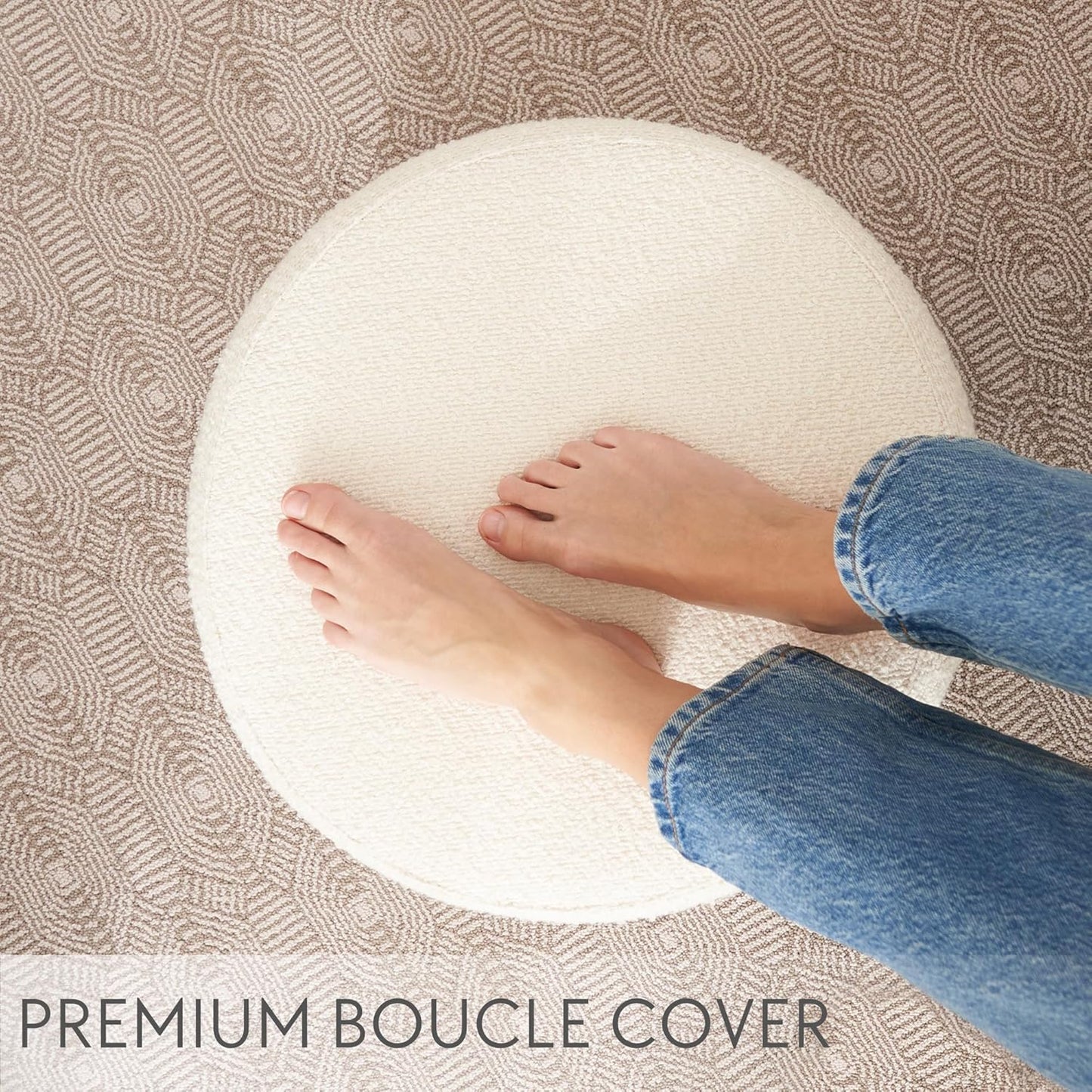 Beautiful Boucle Pouf Ottoman and Foot Rest - Elevate Your Living Room Decor with Lightweight Comfort and Charm - a round Modern Foam Filled Foot Stool Perfect to Rest Your Feet