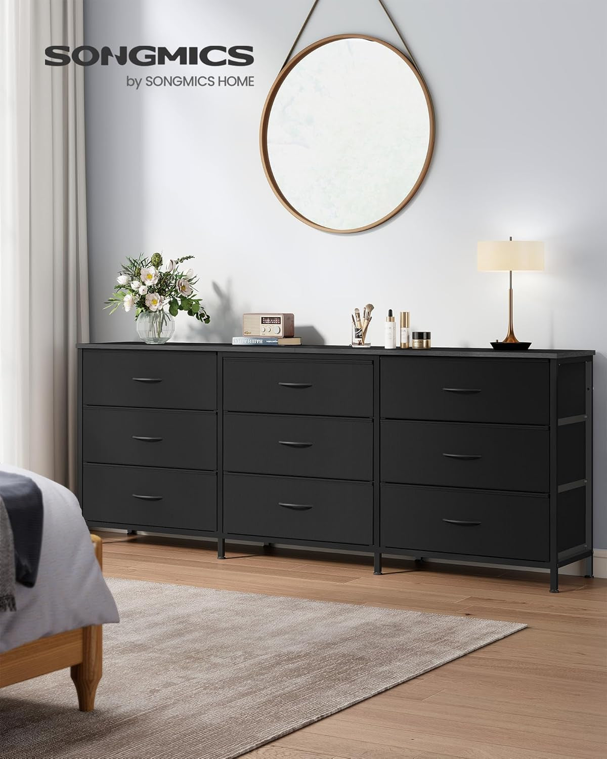 BELLAH Collection - Dresser for Bedroom, TV Stand for Tvs up to 70 Inches, Chest of Drawers for Living Room, Closet, Steel, 9 Drawers, Modern, Ink Black ULGS233BH02S