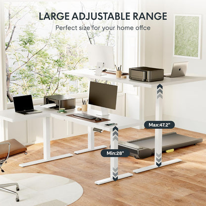 71-Inch Large Dual Motor L-Shaped Electric Height Adjustable Standing Desk - Reversible Panel - White Top/White Frame - Ideal for Gaming, Home Office or Computer Workstation