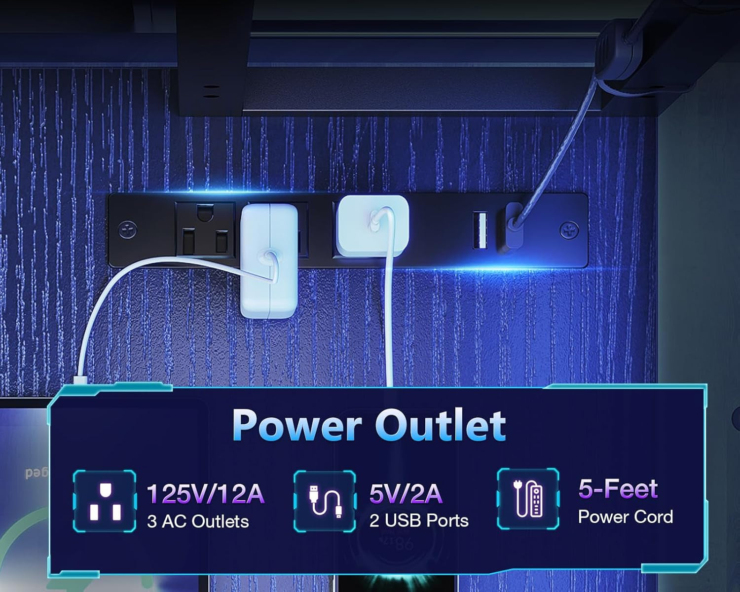 Gaming Desk with Power Outlets & LED Lights, 43 Inch Reversible L Shaped Computer Desk with Shelves & Storage Bag, Corner Desk for Home Office, Black