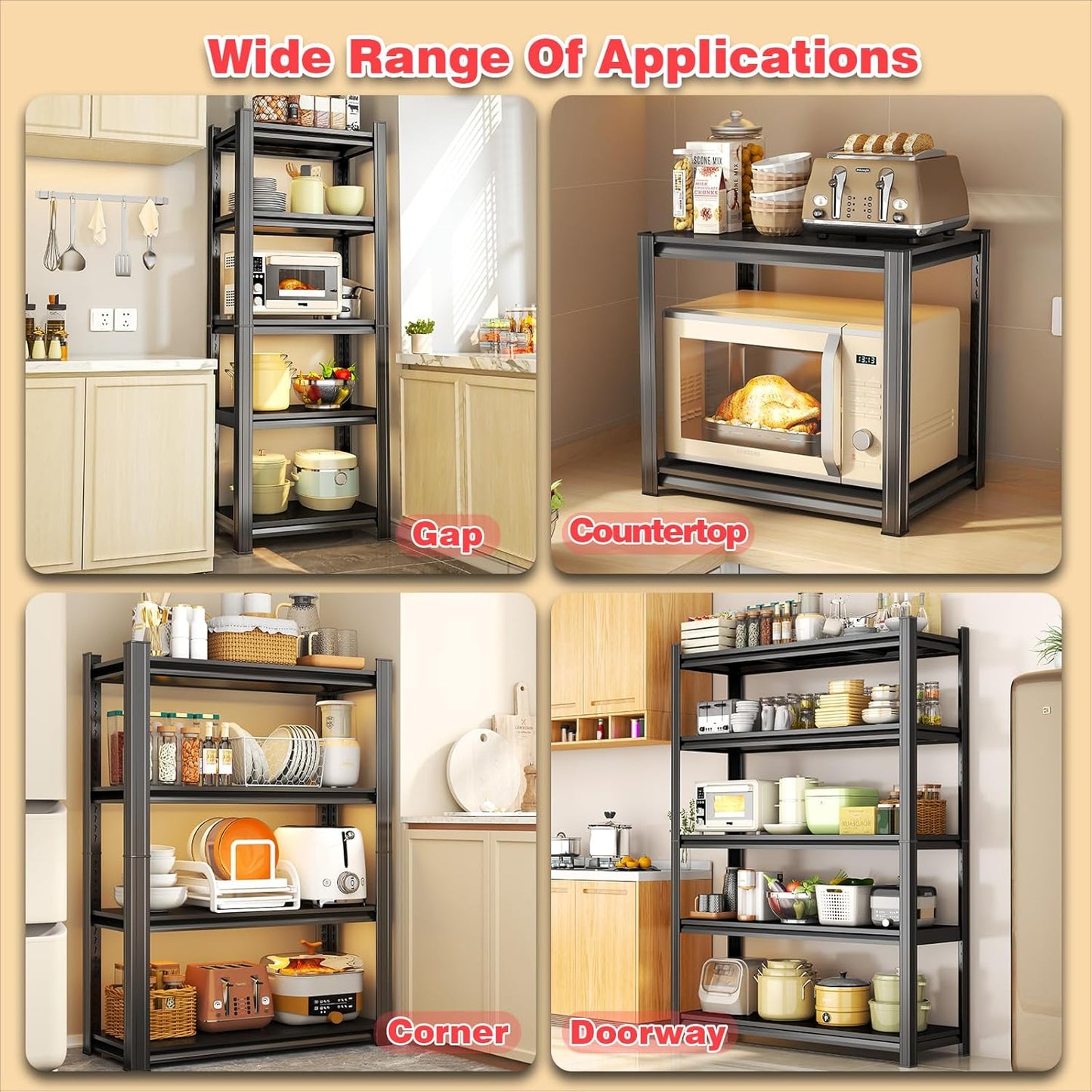 Storage Shelves, 27.6" W Metal Shelving Unit, 2000LBS Utility Shelf Organizere, Adjustable 5 Tier Steel Standing Shelves for Pantry, Kitchen, Closet, Bathroom, Basement and Warehouse, Black