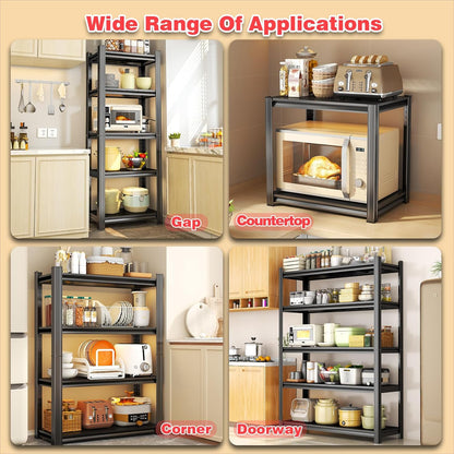 77.4" H Kitchen Shelving, Kitchen Storage Organization Metal Shelves Loads 2000LBS, Pantry Shelving Unit, 5-Tier Racks for Storage, Coffee Machine Storage Shelf Stand, Black