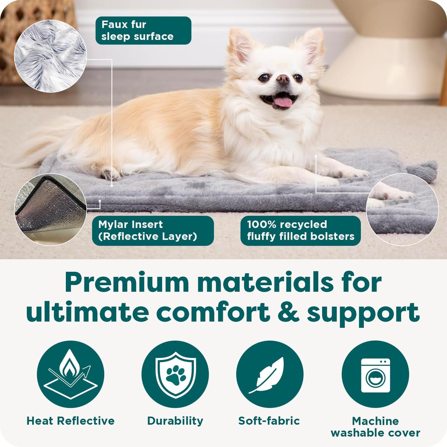Thermanap Self Warming Cat Mat, Dog Bed for Crates with Self-Warming Technology for Cozy Rest, Fully Machine Washable, Small, Plush Faux Fur, Gray