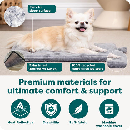Thermanap Self Warming Cat Mat, Dog Bed for Crates with Self-Warming Technology for Cozy Rest, Fully Machine Washable, Small, Plush Faux Fur, Gray