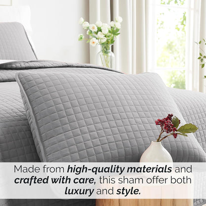 Pillow Shams King Size Set of 2, Large 20"X36" Decorative Grey Pillow Covers for King Size Pillows, Luxury Quilted Sham Covers to Match Quilt Bedding Set, Steel Grey