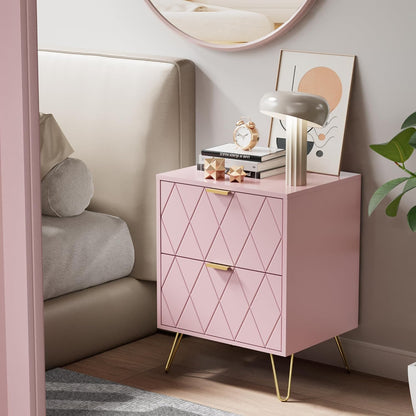 Pink 9 Drawer Dresser and Night Stand Sets for Bedroom, Two Drawers Nightstand Set of 2 & 9 Drawer Dresser Combo 3 Pieces (Pink)