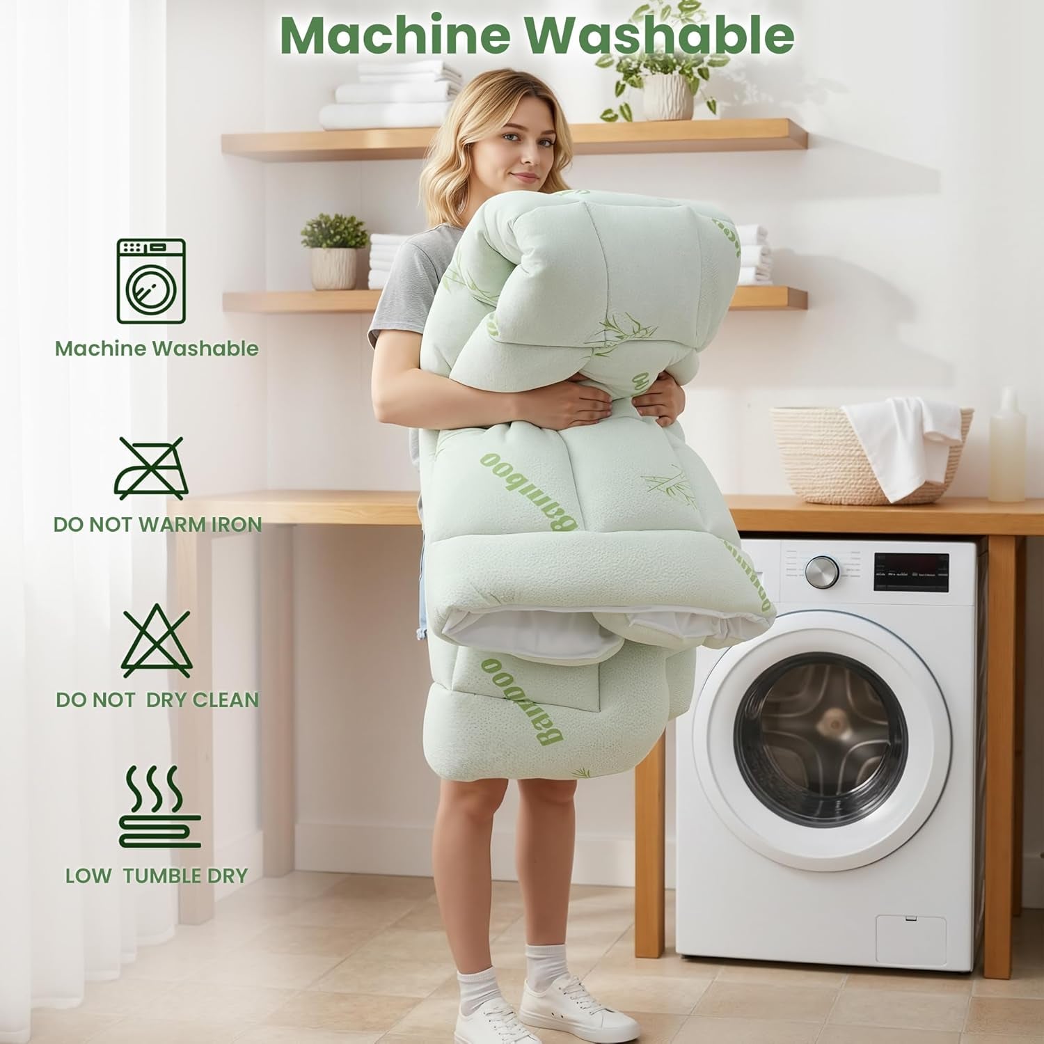 Queen Mattress Topper - Bamboo Viscose Mattress Protector, Bedding Mattress Pad for Back Pain Relief, Queen Size