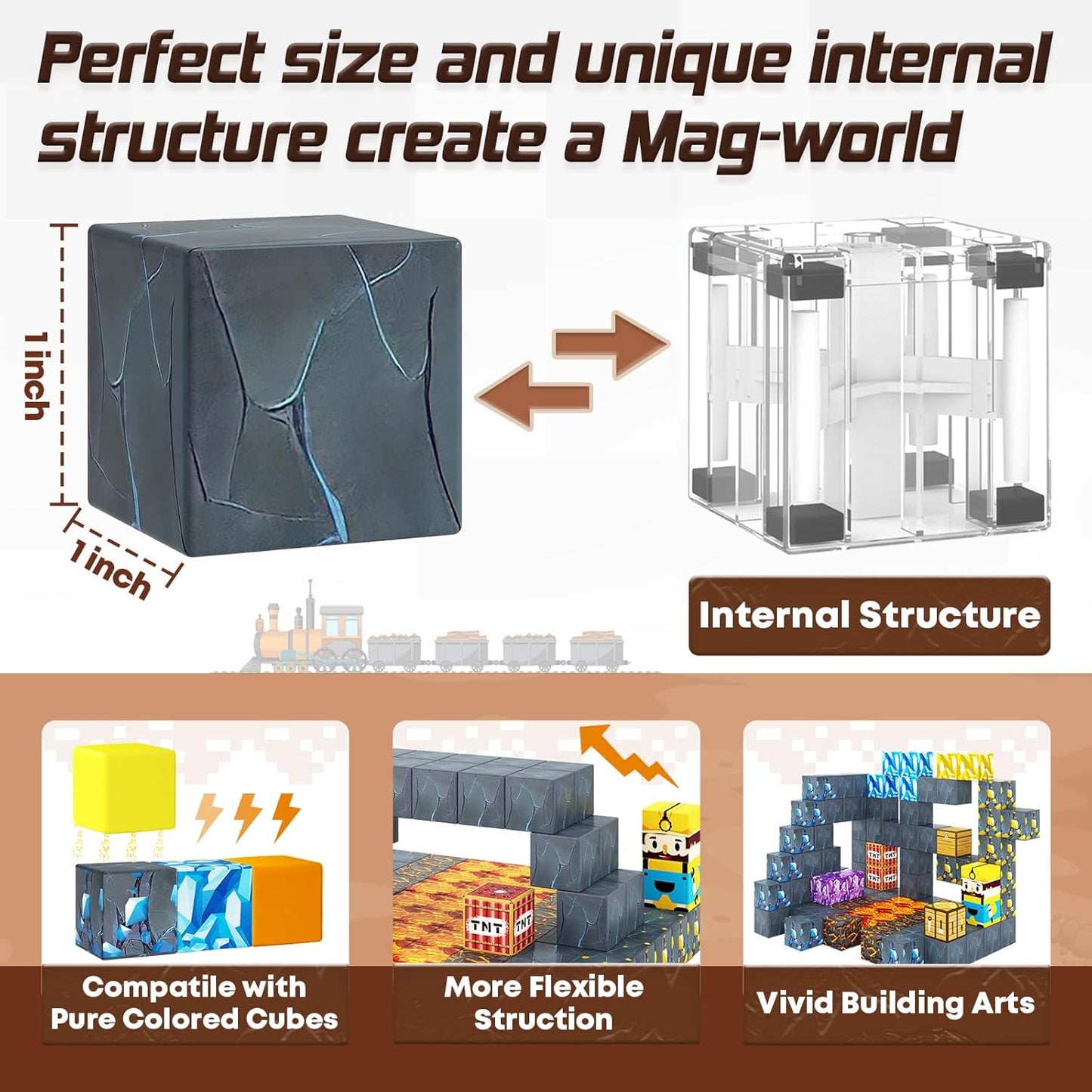 100PCS Magnetic Blocks-Build Mine Magnet World Jurassic Sword Dinosaur Toys Building Blocks for Boys Girls Ages 3-5 5-7, Classroom Must Haves Stem Education Sensory Kids Toys Christmas Birthday Gifts