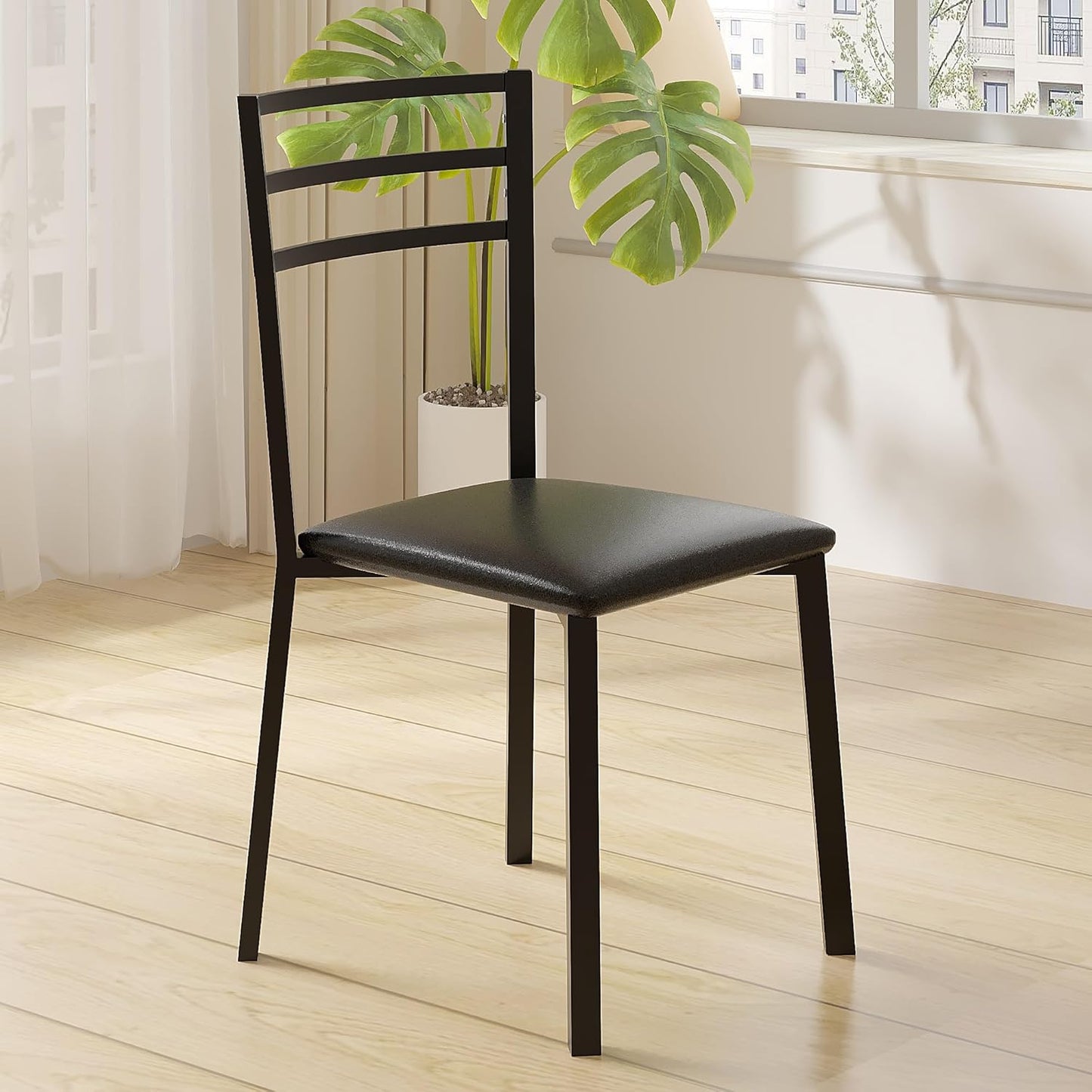 Metal Dining Chair Set of 2, Modern Armless with Cushioned Seat for Kitchen, Living Room, Black