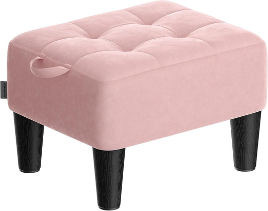 Foot Stool with Legs, Small Footstool Ottoman, Velvet Seat with Thick Cushion, for Living Room, Bedroom, Entryway, 330 Lb Weight Capacity, Jelly Pink ULOM501R01