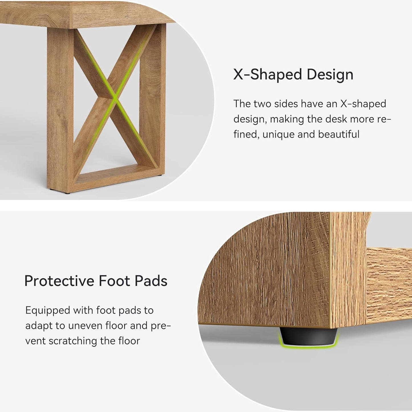 63-Inch Rectangle Dining Table for 4-6 People, Farmhouse Thick Appearance Design, Rectangular Kitchen Dinner Table for Home, Rustic Yellowish Brown