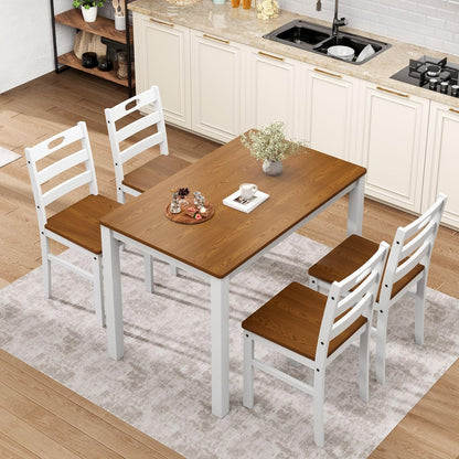 5 Piece Dining Table Set for 4, Wood Kitchen Table and Chairs,Space-Saving Farmhouse Dining Sets,Walnut & White