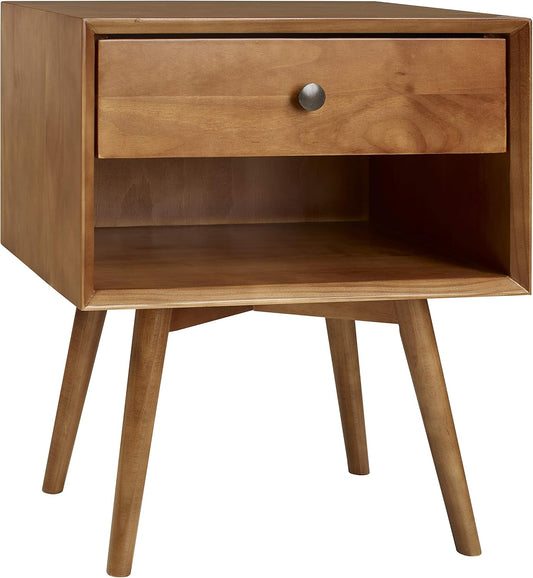Mid Century Modern Wood Nightstand Side Table Bedroom Storage Drawer and Shelf Bedside End Table, 1 Drawer, Caramel
