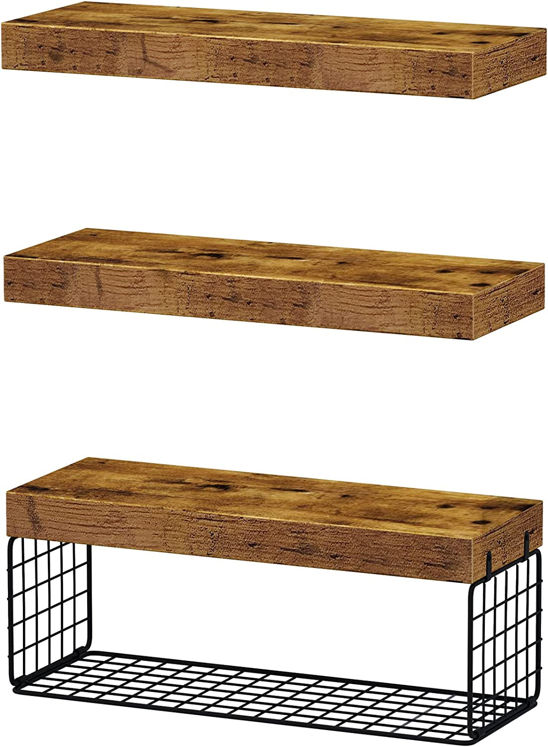 Bathroom Shelves over Toilet - Wall Mounted Floating Shelves Toilet Paper Storage Small Farmhouse Decor Shelf 16 Inch Set of 3, Rustic Brown (019-BN3)