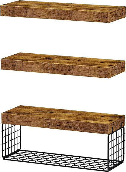 Bathroom Shelves over Toilet - Wall Mounted Floating Shelves Toilet Paper Storage Small Farmhouse Decor Shelf 16 Inch Set of 3, Rustic Brown (019-BN3)