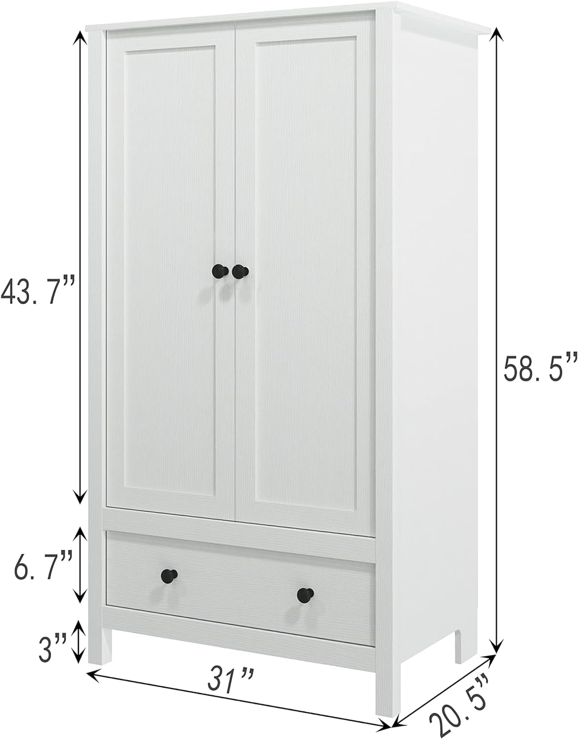 2 Door Wardrobe, Armoire with Drawer for Bedroom (White)
