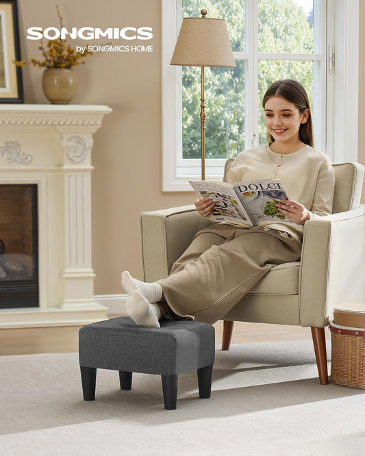 Foot Stool with Legs, Small Footstool Ottoman, Linen-Look Fabric Seat with Thick Cushion, for Living Room, Bedroom, Entryway, 330 Lb Weight Capacity, Dark Gray ULOM502G01