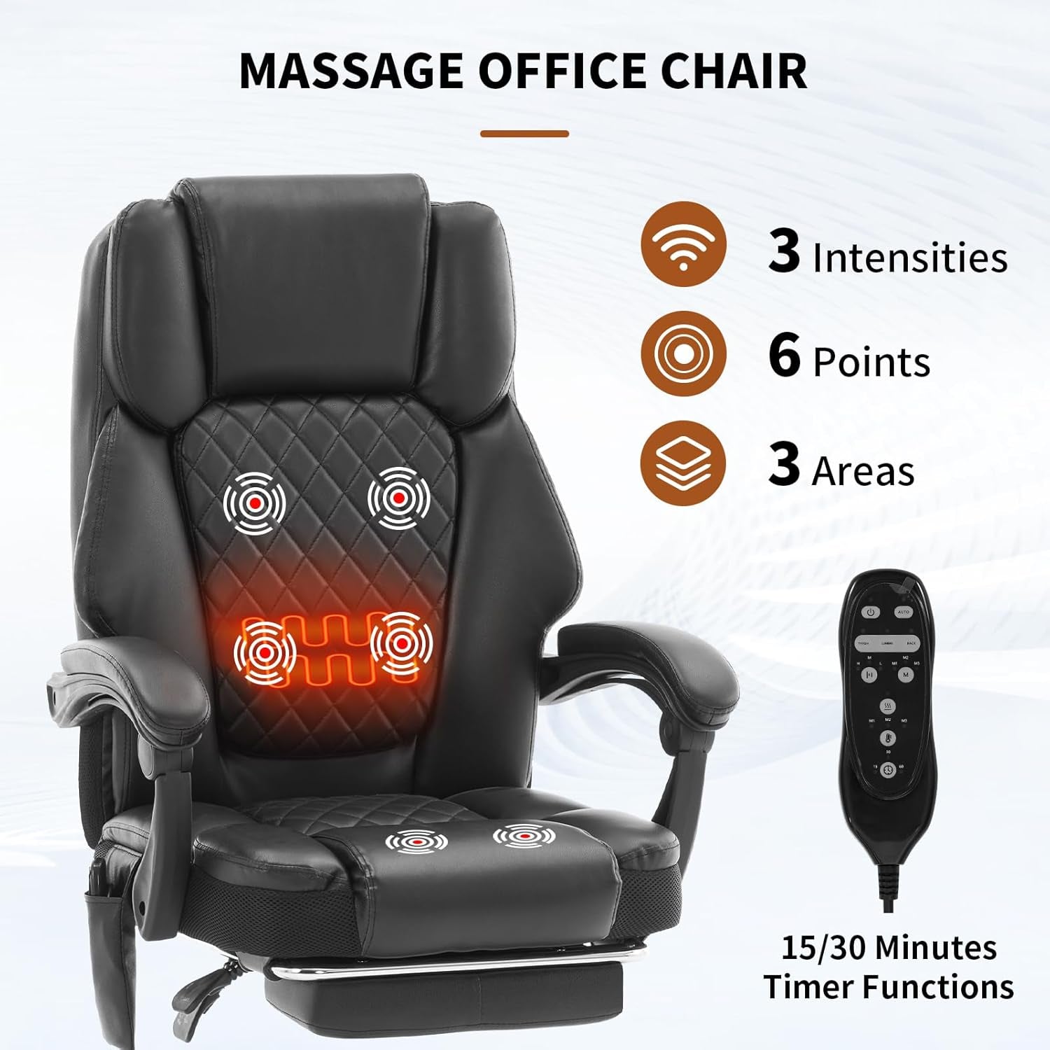 Massage Office Chair with Heat 6 Vibration Points,Big and Tall Office Chair 400 Lbs,Leather High Back Executive Office Desk Chair with Footrest,Comfortable Ergonomic Reclining Managerial Chair, Black