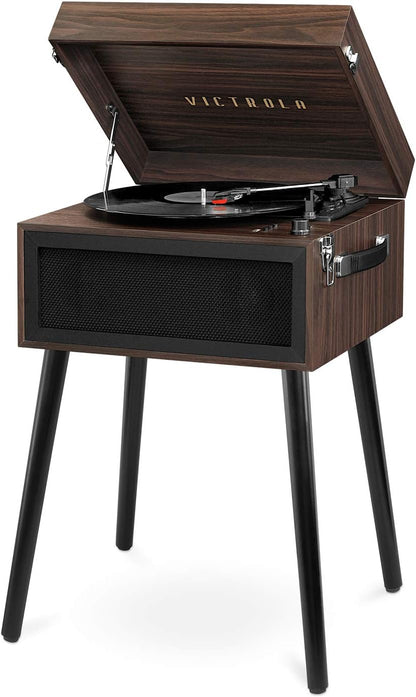 Liberty – Bluetooth Record Player – 5-In-1 Turntable with Vinyl Stream, FM Radio, USB Playback, Built-In Speakers, Use as Stand or Tabletop Player (Espresso)