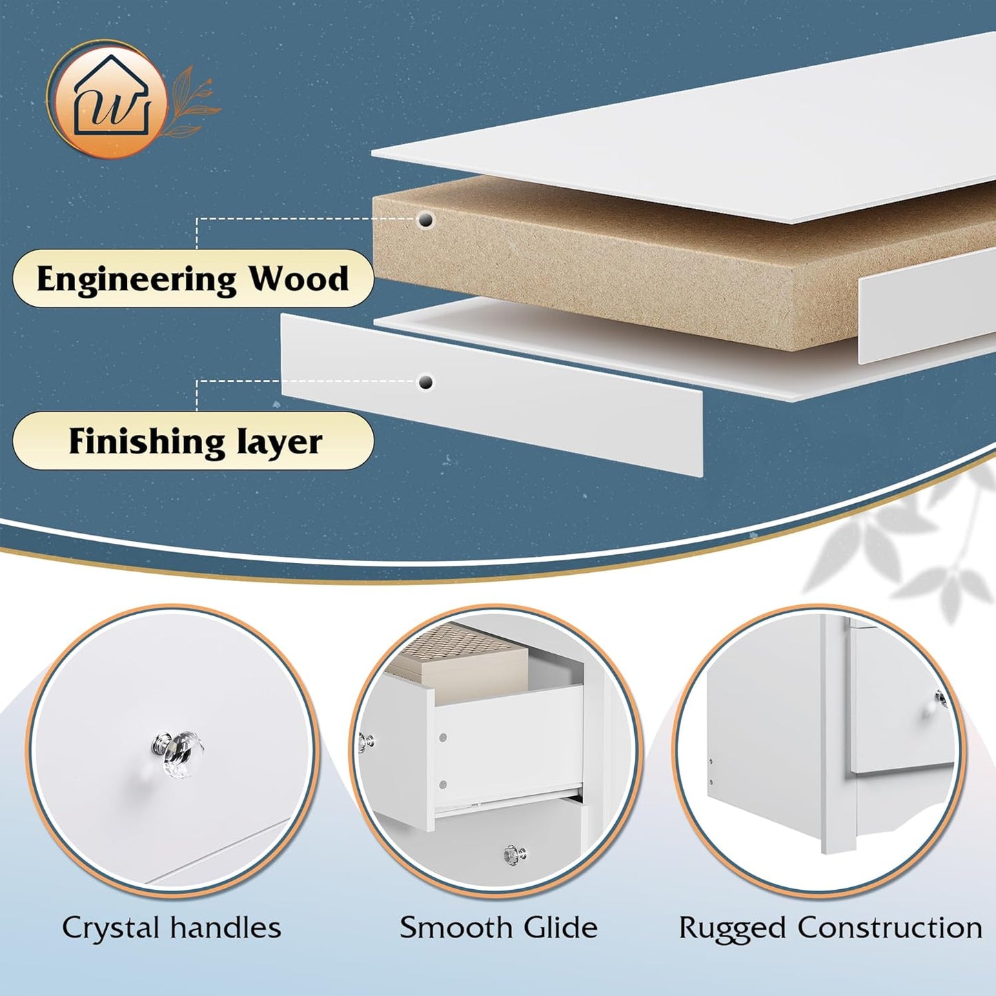 White Dresser with 6 Drawers, 59“ Wide Wooden Chest of Drawers for Bedroom, Modern Dresser Closet Storage Organizer for Living Room Hallway