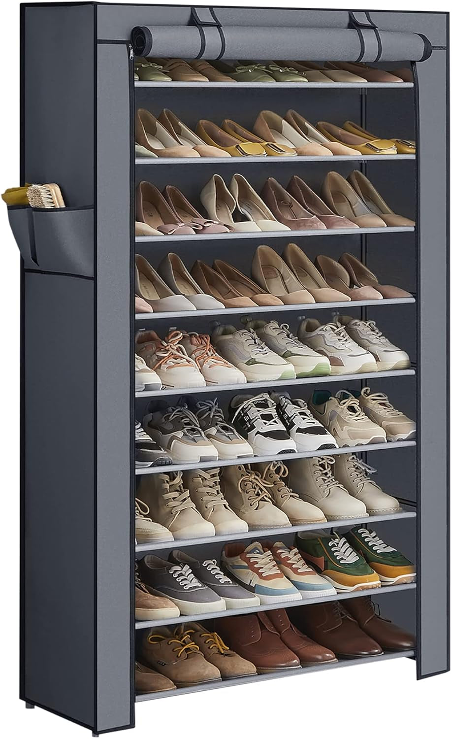 Shoe Rack with Non-Woven Fabric Cover, 9 Tier Storage Shelf for 40-50 Pairs of Shoes, Entryway, Suitable for Sneakers, High Heels, Flats, and Boots, Black URXJ36HV1