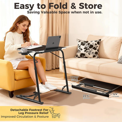 Upgraded Folding TV Tray Table - Extra Large & Sturdy Laptop Table for Couch, Height & Angle Adjustable Desk for Dinner, Work & TV - Includes Footrest, Cup Holder, Ipad Holder & Edge Stopper