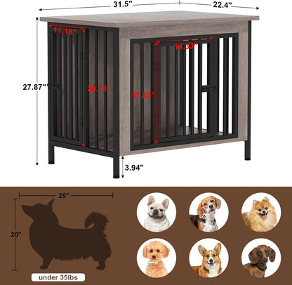 Dog Crate Furniture for 1 or 2 Dogs, Heavy Duty Single/Double Dog Crates for Small/Medium/Large Dogs, Dog Kennel Furniture Indoor as TV Stand, Medium Size 31.5" L(20-35 Pounds), Oak Grey