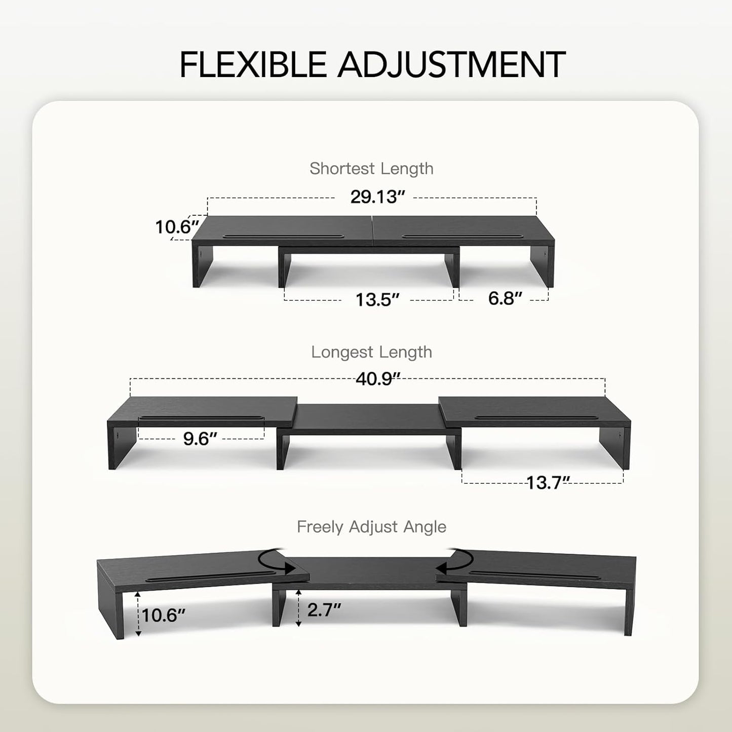Dual Monitor Stand Riser for 2 Monitors, Monitor Stand for Desk, Adjustable Computer Monitor Stand with 2 Slot, Multifunctional Desktop Organizer Stand for Laptop, PC, Computer, Printer