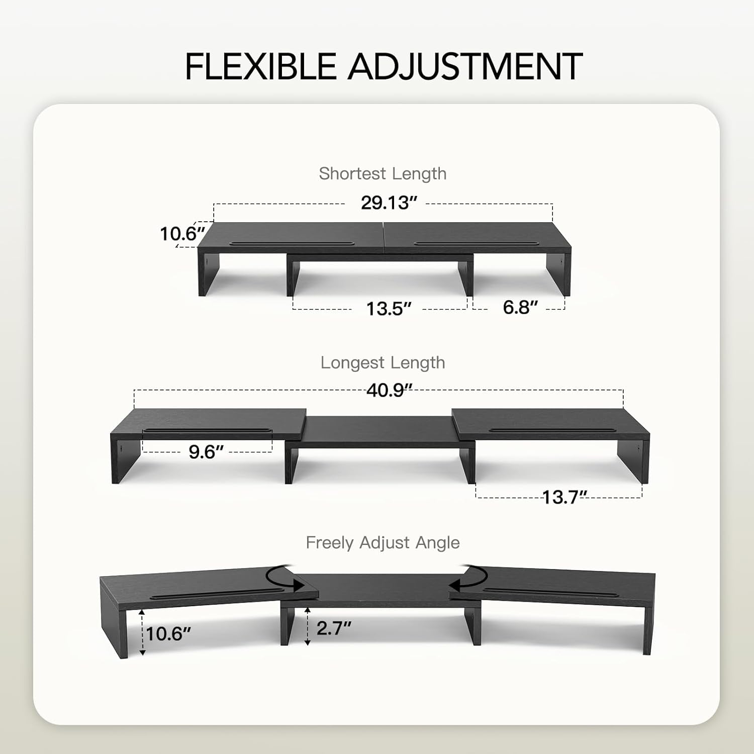 Dual Monitor Stand Riser for 2 Monitors, Monitor Stand for Desk, Adjustable Computer Monitor Stand with 2 Slot, Multifunctional Desktop Organizer Stand for Laptop, PC, Computer, Printer