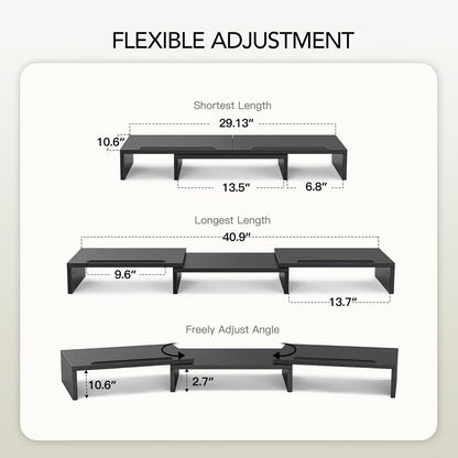 Dual Monitor Stand Riser for 2 Monitors, Monitor Stand for Desk, Adjustable Computer Monitor Stand with 2 Slot, Multifunctional Desktop Organizer Stand for Laptop, PC, Computer, Printer