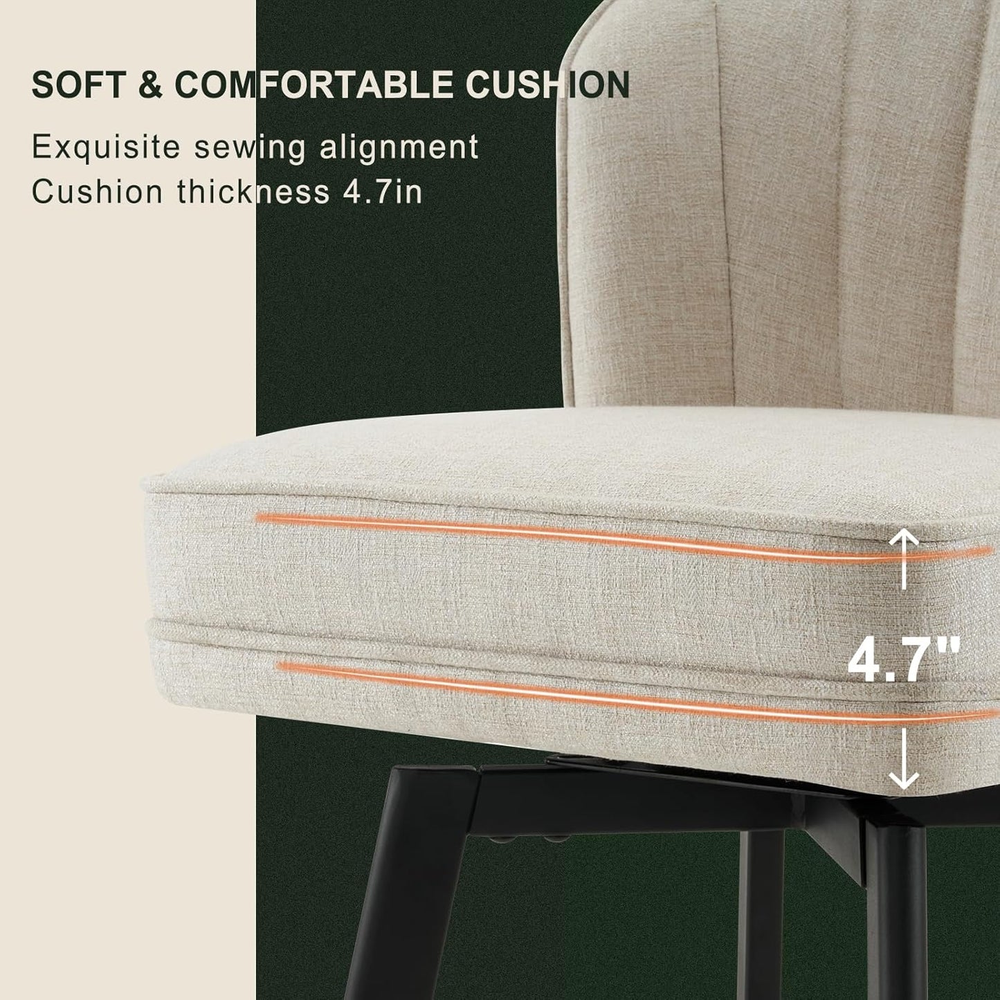 Swivel Counter Height Bar Stools Set of 2, 26'' Modern Barstools with Backs and Metal Legs, Upholstered Bar Chairs, Beige, Fabric Stools for Kitchen Island Chairs