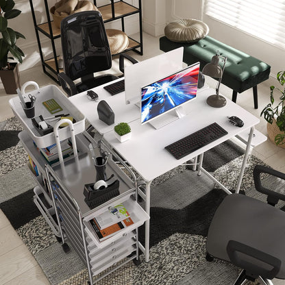 Small Gaming Home Office Computer Desk with Shelf, White