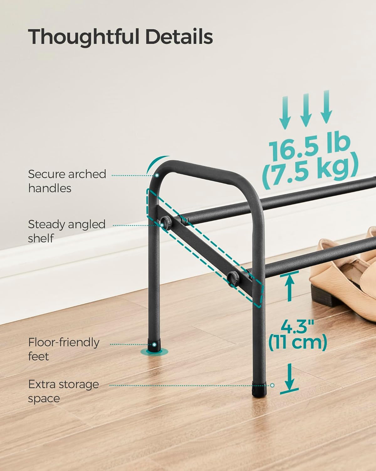 Expandable Shoe Rack, 1 Tier Shoe Rack Shelf, Adjustable Shoe Organizer Storage for 10 Pairs of Shoes, Metal Free Standing Shoe Racks for Closet, Front Door Entryway, Easy Assembly, Ink Black