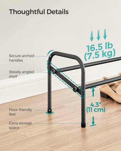 Expandable Shoe Rack, 1 Tier Shoe Rack Shelf, Adjustable Shoe Organizer Storage for 10 Pairs of Shoes, Metal Free Standing Shoe Racks for Closet, Front Door Entryway, Easy Assembly, Ink Black