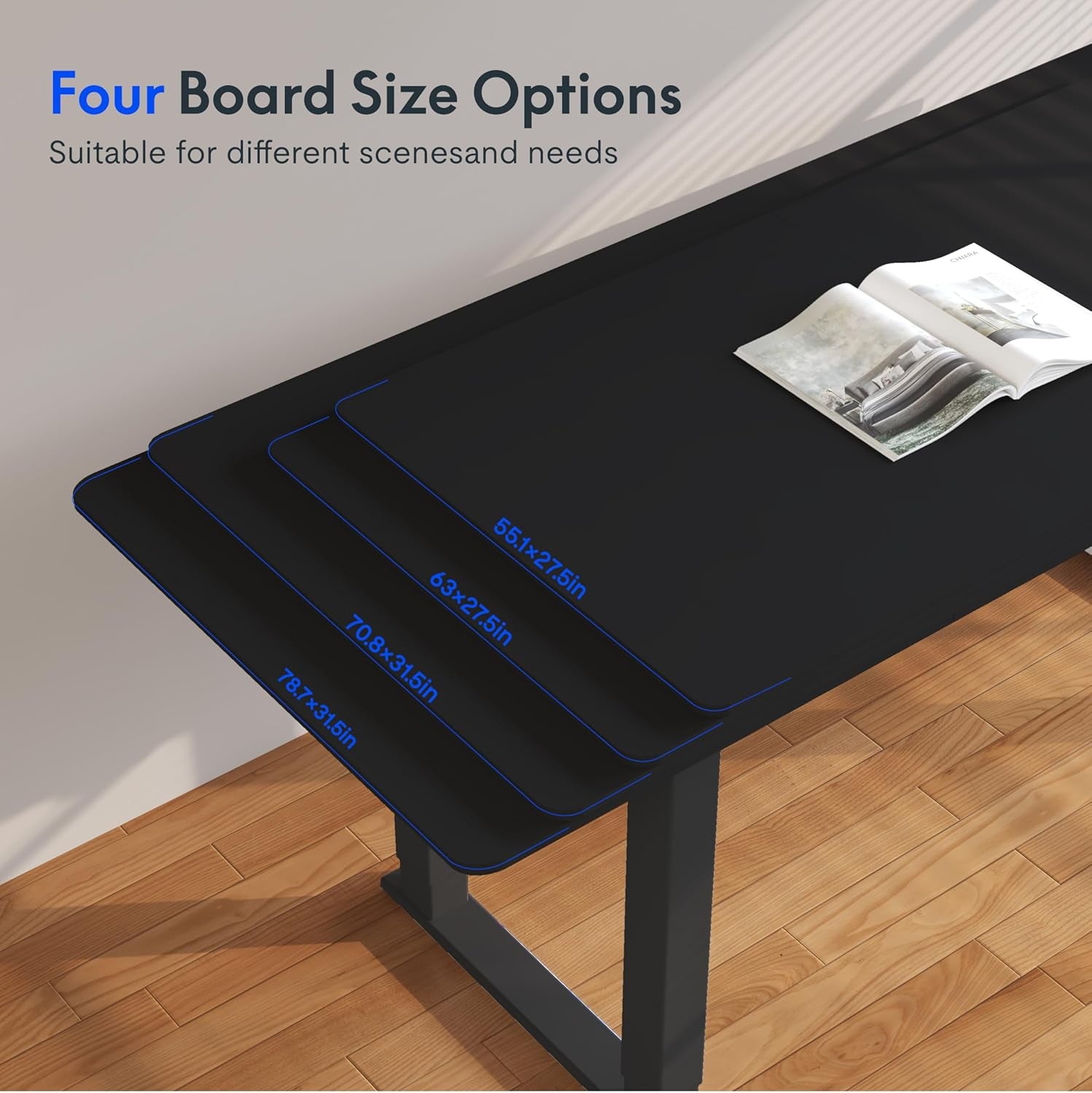 4 Legs Standing Desk 63 X 28 Inch Electric Adjustable Height with Splice Board Home Office Sit Stand up Desk, Black Top + Black Frame