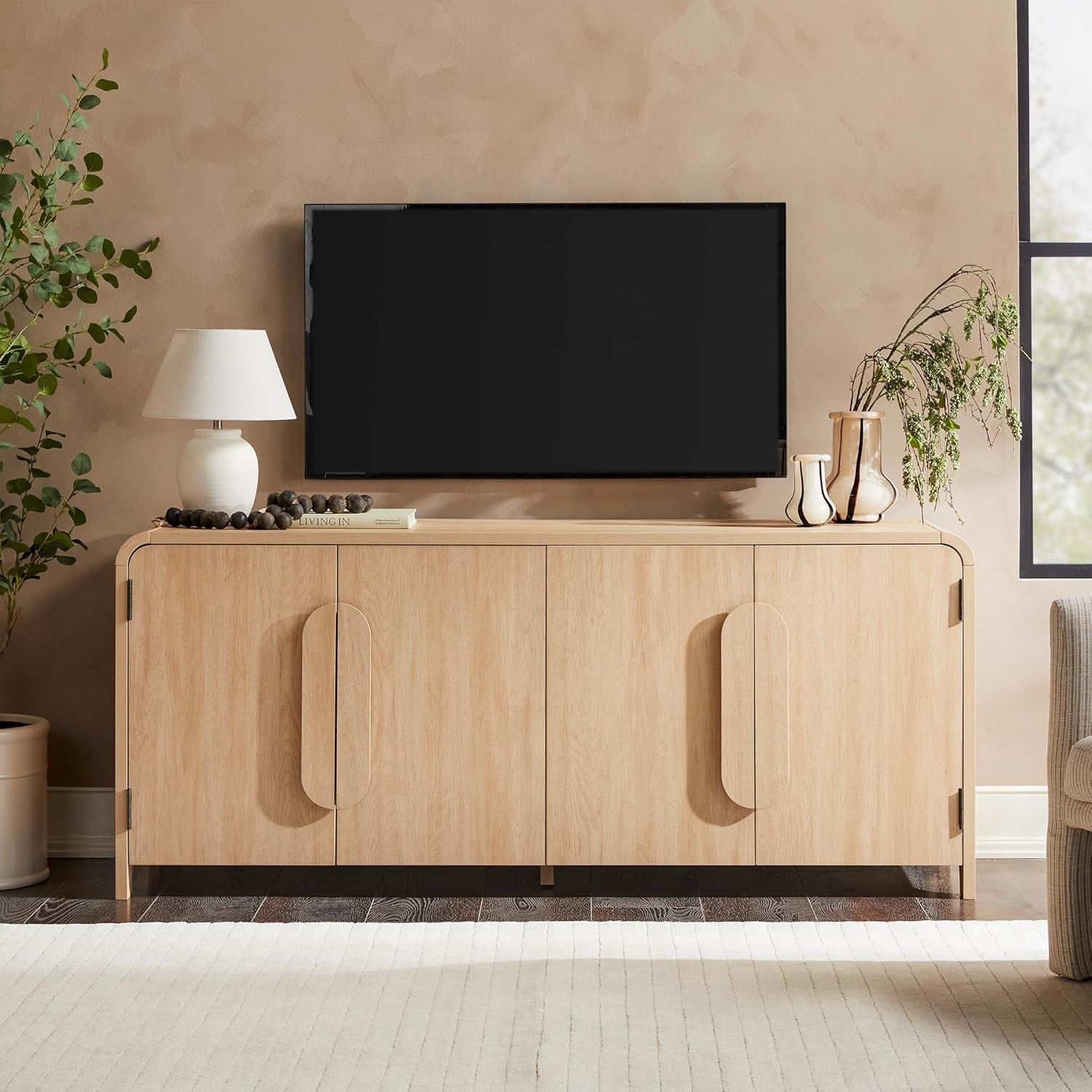 Chantelle Sideboard TV Stand with Storage, 70", Coastal Oak