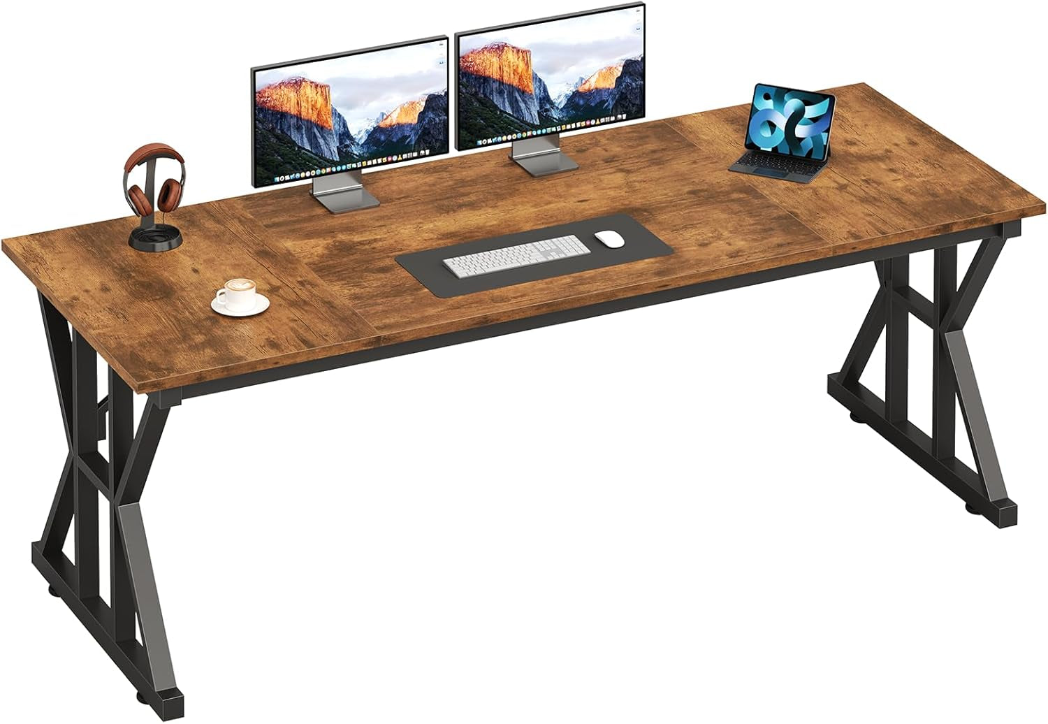 63-Inch Executive Desk, Large Office Desk with Thicken Frame, Computer Desk Modern Simple Desk for Home Office, Rustic Brown