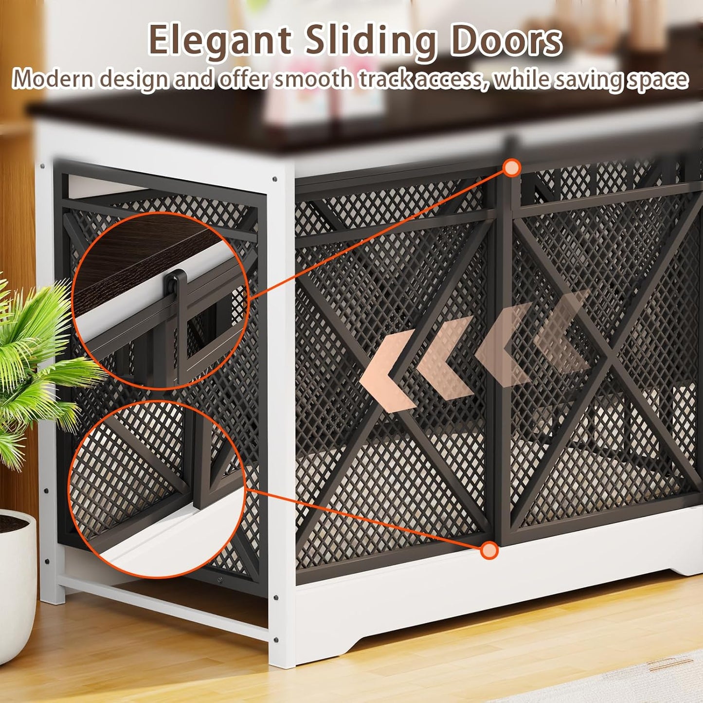 78 Inch Double Dog Crate Furniture, Extra Large Dog Kennel Indoor for Medium Large 2 Dogs, Heavy Duty Dog Cage Chew-Resistant Steel and Wooden Pet House with Removable Divider (White Brown)