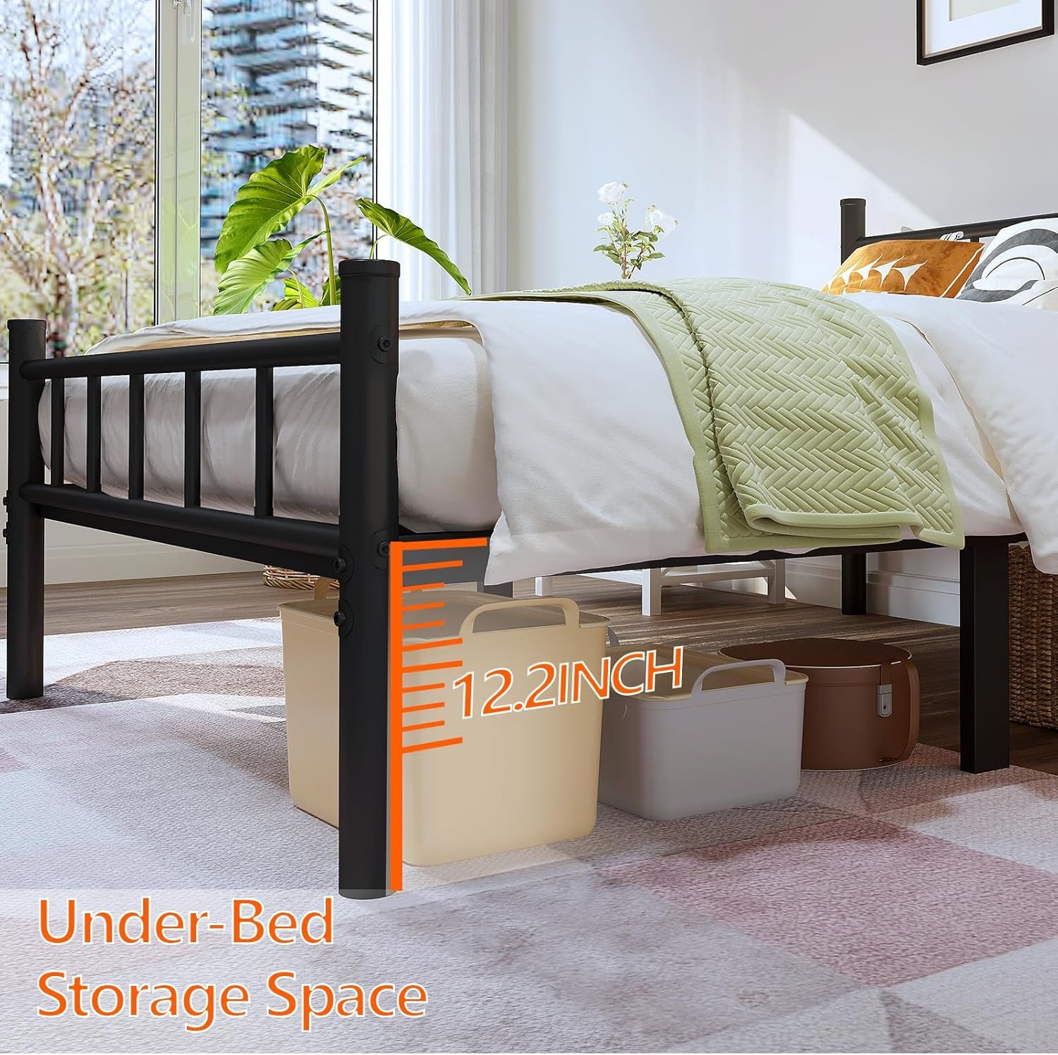Twin Size Metal Bed Frame with Headboard & Footboard 14 Inch Metal Platform Mattress Foundation Support with Steel Slat, under Bed Storage, No Box Spring Needed