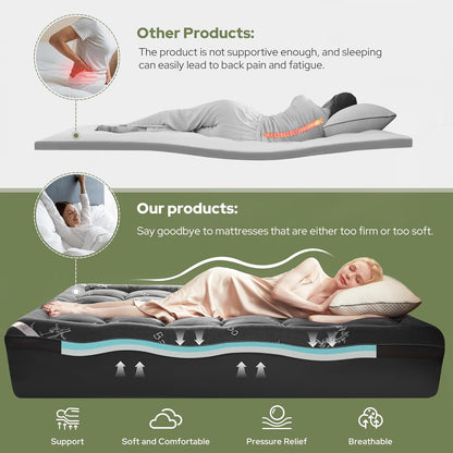 4 Inch Memory Foam Mattress Topper Queen,2-In-1 Dual Layer Design (2" Gel Memory Foam + 2" Plush Pillow Top Cover) Mattress Topper Medium-Firm,Pressure Relief & Back Pain Support(Dark Gray)