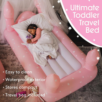 Kids Pink Castle Sleepover Travel Bed & Air Mattress. Perfect for Sleepovers. Includes Carrying Storage Bag, Twin