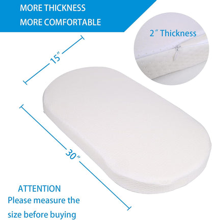 Baby Bassinet Mattress, 100% Breathable Cover, Water-Resistant Lining, Oval 30"X15"X2" Fit for Safety 1St/ Delta Children Slumber/Baby Delight Go with Me Slumber Rockin and Moses Basket