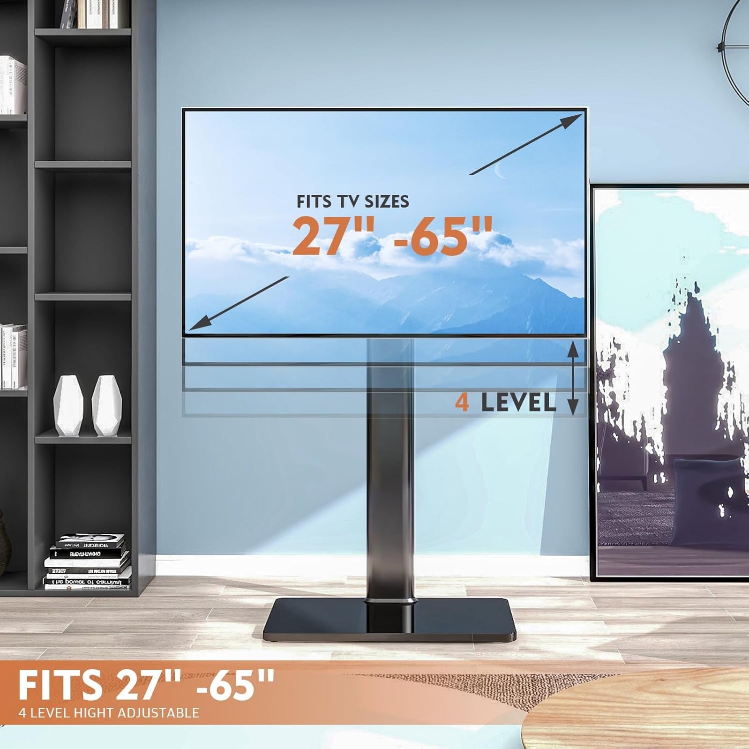 Universal Floor TV Stand with Mount 80 Degree Swivel Height Adjustable and Space Saving Design for Most 27 to 65 Inch LCD, LED OLED Tvs, Perfect for Corner & Bedroom HT1002B