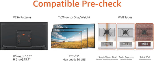 Full Motion Articulating TV Wall Mount, with Swivel and Tilt, for 26" to 55" Tvs and Flat Panels up to 80 Lbs, VESA Compatible, Black