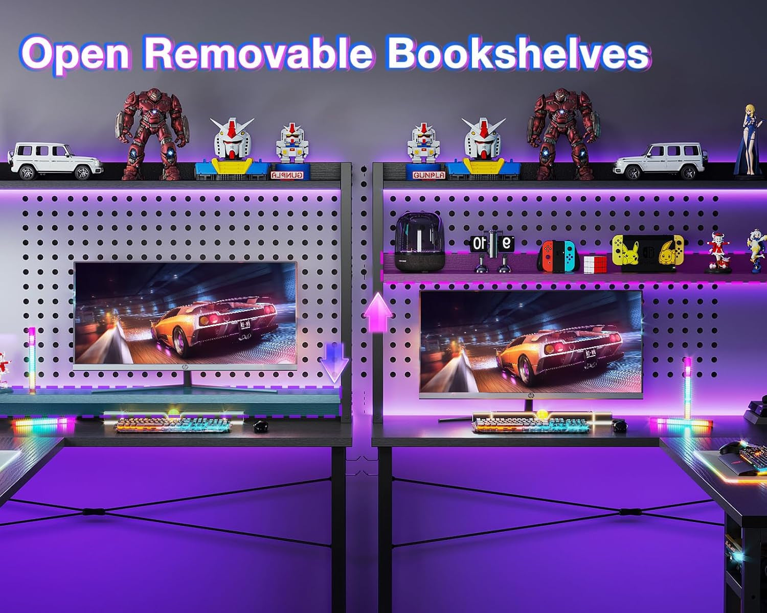 L Shaped Gaming Desk with Hutch, Computer Desk with Storage Shelves, 66" L Shaped Desk for Home Office, Corner Desk with Headphone Hook, Black