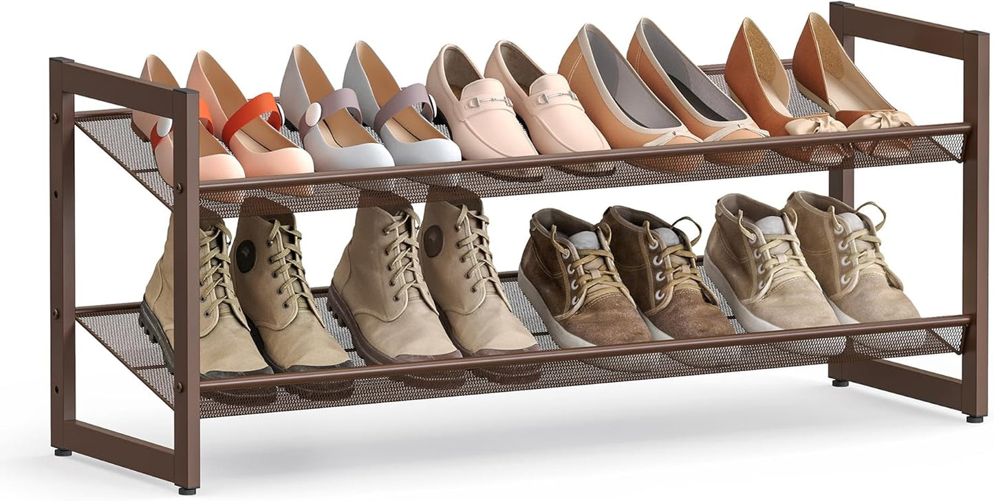 Shoe Rack, 5-Tier Shoe Organizer, Metal Shoe Storage for Garage, Stackable Shoe Shelf, with Adjustable Flat or Angled Shelves, 20-25 Pairs, Bronze ULMR05A