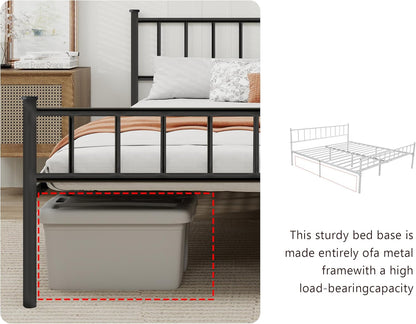 Metal Platform Twin Bed Frame with Headboard Sturdy Steel Slats Support No Box Spring Needed Easy Assembly Black