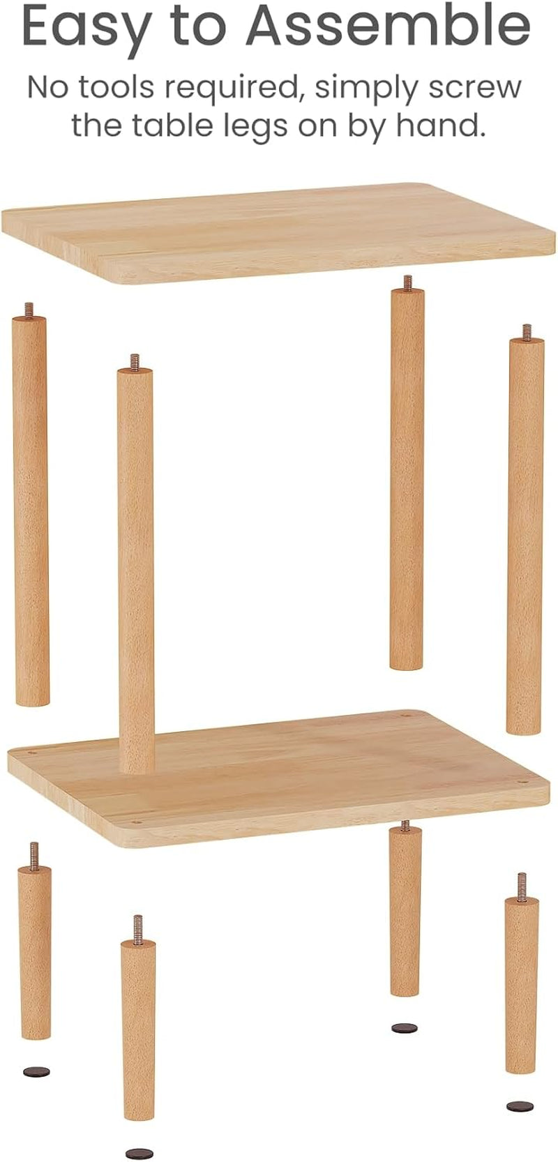 Solid Wood Side Table, 2-Tier Small End Table with Storage Shelf, Narrow Nightstand Bedside Table for Small Spaces, Bedroom, Living Room, Farmhouse, No-Tool Assembly.