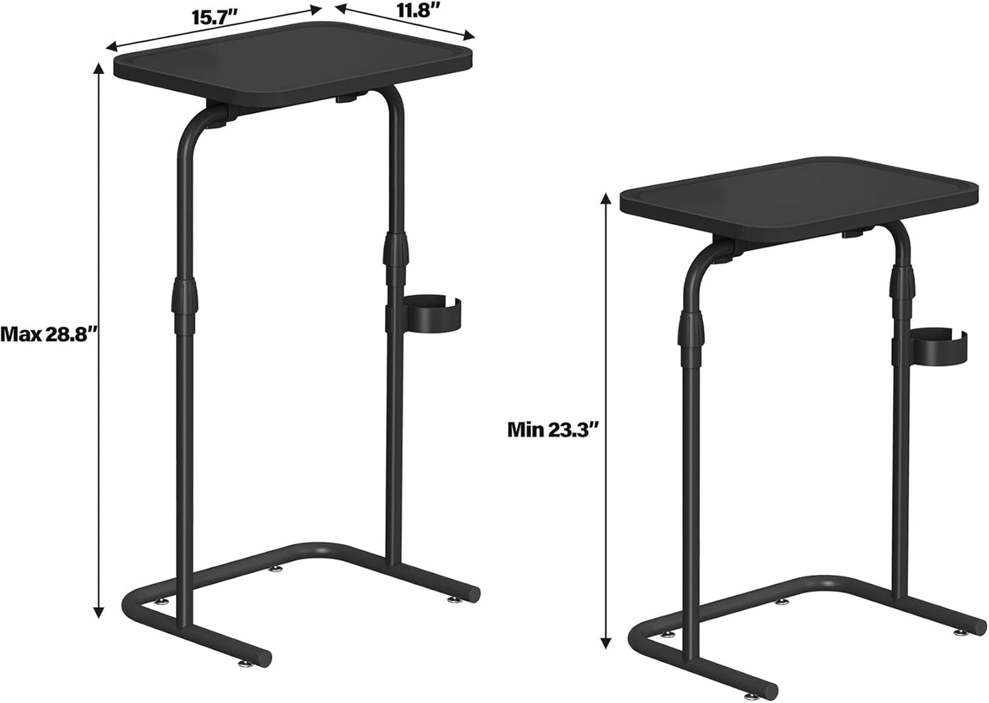 C Shaped End Table with Tiltable Surface, Adjustable Height Side Table, Slide under Couch Table TV Tray for Eating, Sofa Tray for Livingroom, Bedroom Black TB01BK091